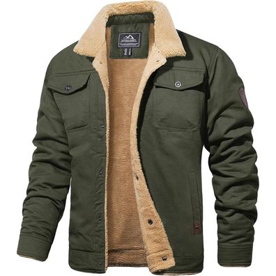 Herren Fleece Winterjacke Outdoor Militär Parka Gefüttert 5 Taschen S Armeegrün
