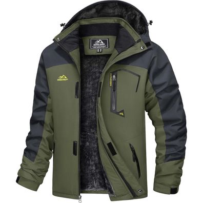Herren Winterjacke Wasserdicht Winddicht Fleece Kapuze S Armee Grün