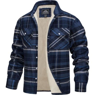 Thermohemd Herren Fleece Flanell Holzfäller Winter Jacke S Blau Grau