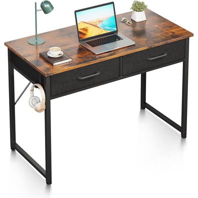 ODK Schreibtisch mit 2 Schubladen Kopfhörerhalter Braun 100x40x78.7cm