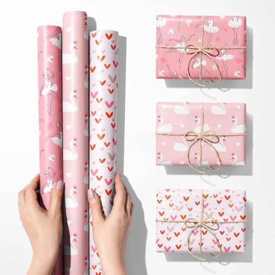 Geschenkpapier Set Rosa Mädchen Geburtstag 3 Rollen 43cm x 3 m