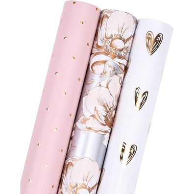 Ruspepa Geschenkpapierrolle Mini-Rolle Blumen Herz Punkt 3 Designs 42,5