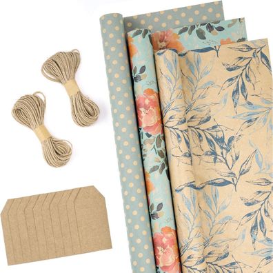 Kraftpapierrollen Frühlingsetiketten Juteschnur Geschenkverpackung 43cm 3m 3