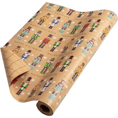 Weihnachts-Geschenkpapier Kraftpapier Nussknacker Design 43,2 cm x 10 m