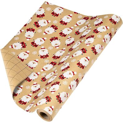 Kraft Weihnachtsgeschenkpapier 43cm x 10m Rot-Weißes Weihnachtsmann-Design