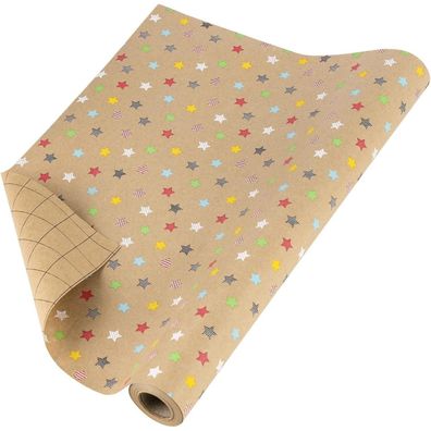 Kraft Geschenkpapierrolle Sterndesign 43cm x 10mFür Geburtstag Weihnachten
