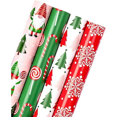 Weihnachts-Geschenkpapierrolle rot grün pink Gnom Holiday Collection 4 Rollen