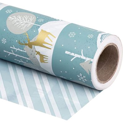 Weihnachts-Geschenkpapier Mini-Rolle 43,2 cm x 10 m Blau-weißes Rentier Design