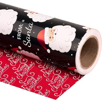 Weihnachtliches Geschenkpapier 43,2cm x 10m Wendbar Schwarz Santa Merry