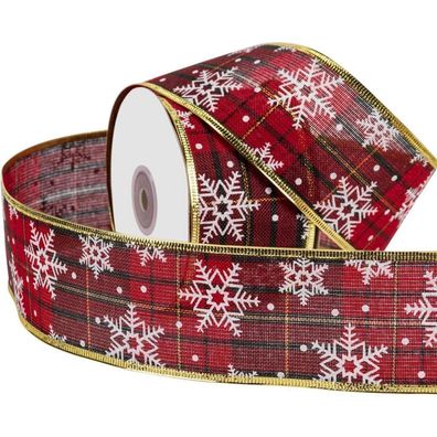 Ruspepa Wired Christmas Holiday Ribbon - Rotes Grünes Kariertes Sackleinenband