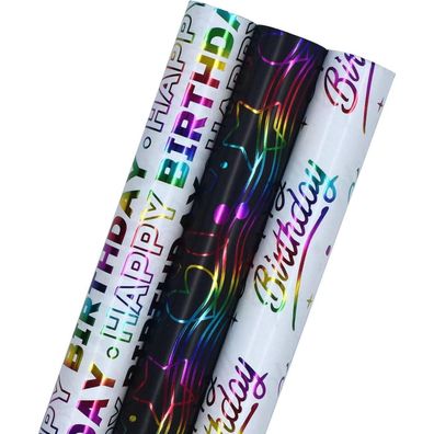 3 Rollen 43 cm x 3 m Geschenkpapier Geburtstag Weihnachten Hochzeit