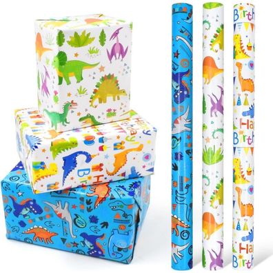 Dinosaurier Geschenkpapier 3 Rollen 43cm x 3m Happy Birthday Geburtstag