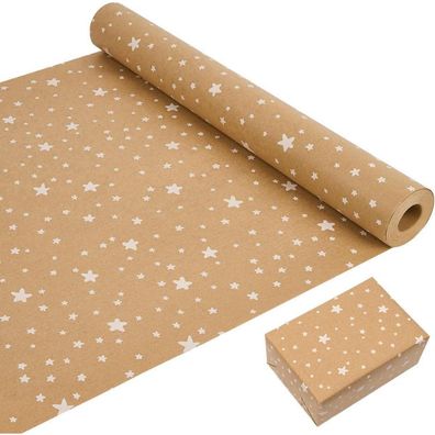 43cm Weihnachtsgeschenkpapierrolle Kraftpapier mit Sternen 20m
