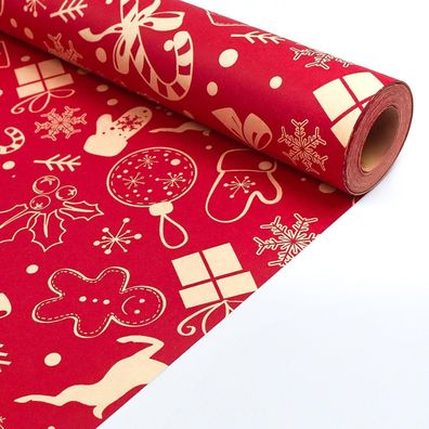 43x15m rotes Weihnachtsgeschenkpapier aus recycelbarem Kraftpapier