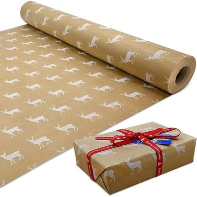 Weihnachts Geschenkpapier Elch 43cm x 15m Kraftpapier recycelbar