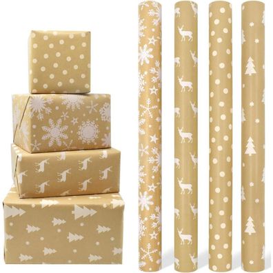 4 Rollen Kraftpapier Weihnachtsgeschenkpapier 43cm x 3m festliche Deko
