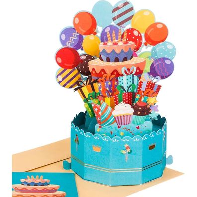 3D Pop Up Geburtstagskarte Ballon Happy Birthday Umschlag Kinder Mutter Freunde