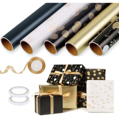 Geschenkpapier Schwarz Gold Geburtstag Weihnachten Hochzeit Kindergeburtstag