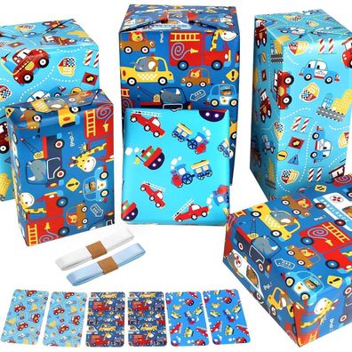 Geschenkpapier Kinder Jungen Feuerwehrauto Tractor Tiere Cartoon Auto Set