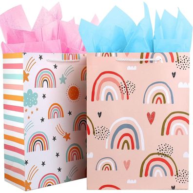 4er Set Große Geschenktüten für Mädchen Kinder Geburtstag Regenbogen
