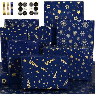 Geschenkpapier Dunkelblau Gold Streifen Set für Junge Männer