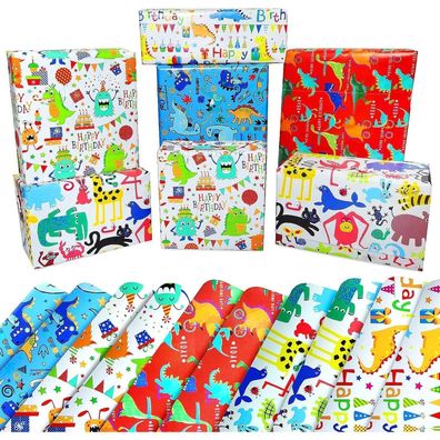Kinder Geburtstag Geschenkpapier Set Dinosaurier Tiere Recycling 7 Blätter