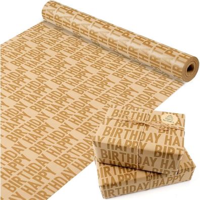 Geschenkpapier Geburtstag Happy Birthday Rolle Kraftpapier Gold 15m x 43cm