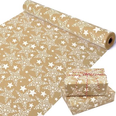 43cmx15m Geschenkpapier Rolle, Weihnachten Geburtstag Geschenkpapier, Stern