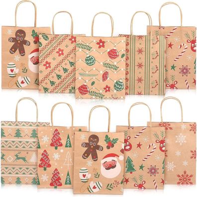 24 Stück Weihnachten Geschenktüten Kraftpapier Geschenkverpackung Henkel