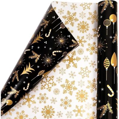Weihnachten Geschenkpapier Rolle Schwarz Gold Schneeflocke Neujahr Winterurlaub
