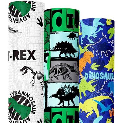 Dinosaurier Geschenkpapier Rolle 3er Set Kindergeburtstag Party 43x300cm