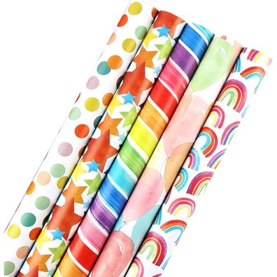 HBell 5 Rolls 44cm x 3M Gold Gift Wrapping Paper Roll Pack