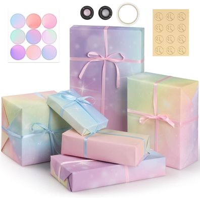 Geschenkpapier Geburtstag Fantasy Farbverlauf 6 Blätter 50x70cm Set Band