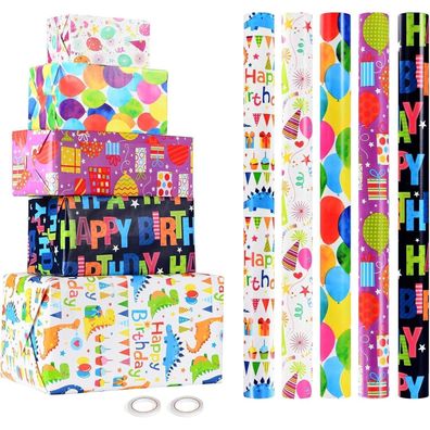 Chepula Geschenkpapier Geburtstag Kinder 5 Rollen 43x300cm Cartoon Design