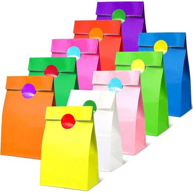 Chepula 50x Bunte Papiertüten mit 60 Aufkleber Kindergeburtstag Mitgebsel