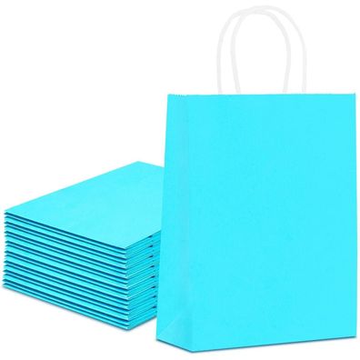 20x Papiertüten mit Henkel, Kraftpapier - Blau 22x15x8CM