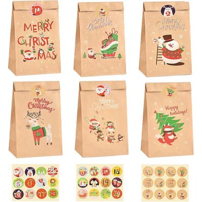 Chepula Weihnachtstüten Adventskalender 24 Stück mit Aufkleber