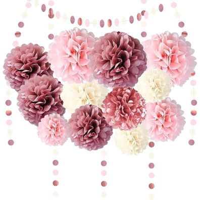15 Partydekoration Pompons Rosa Weiß Seidenpapier Hochzeit Geburtstag