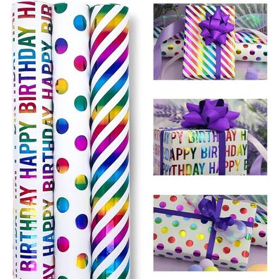 Regenbogen Geschenkpapier Geburtstag Bastelarbeit 3 Rollen – 43cm x 3m