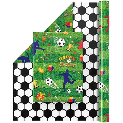 Fußball Geschenkpapier Rolle 43cm × 10m Geburtstag Sport Deko Jungen Kinder