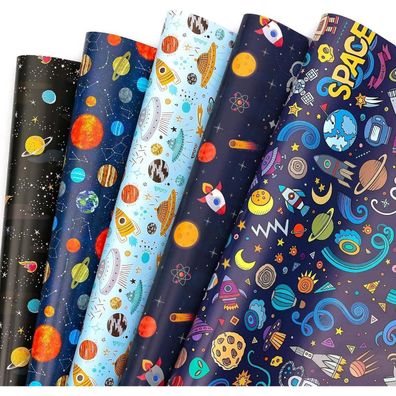 Geschenkpapier Geburtstag 70x50cm Weltall 5 Blätter Scrapbooking Partydeko