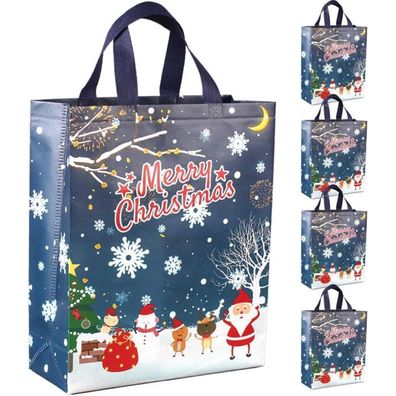 Weihnachts-Tragetaschen blau Santa Claus Schneeflocke Schneemann 5er Set