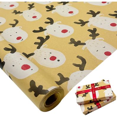 Großes Weihnachts Kraftpapier Geschenkpapier Elch Design 76cm x 12m