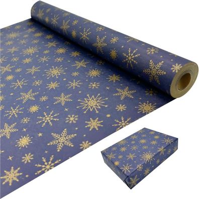 Weihnachtsgeschenkpapier Blaue Kraftpapierrolle 43cm x 15m Goldene Schneeflocke