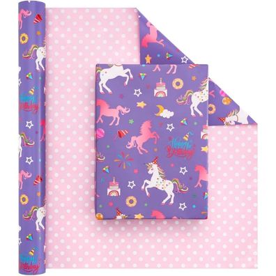 Wennsai Wende Einhorn Geschenkpapierrolle 43,2cm x 10m - Geburtstag Kinder