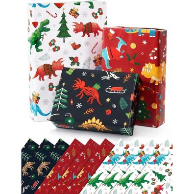 Weihnachts Dinosaurier Packpapier Geschenkpapier Set 51 x 69cm 10 Blatt