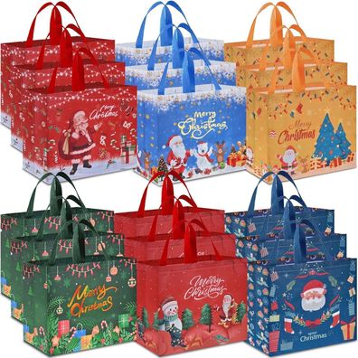 AhfuLife 18 Stück Weihnachtsgeschenktüten Groß, Wiederverwendbare Non Woven