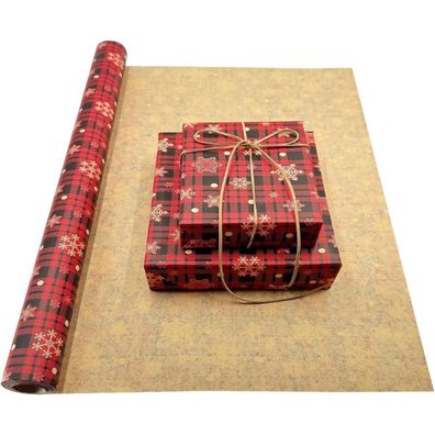Jumbo Geschenkpapierrolle 60cm x 12m Rotes Weihnachts-Kraftpapier Schneeflocken