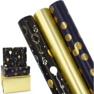 3 Rollen 16,9 Zoll x 10 Fuß metallisches & brillantes Geschenkpapier für
