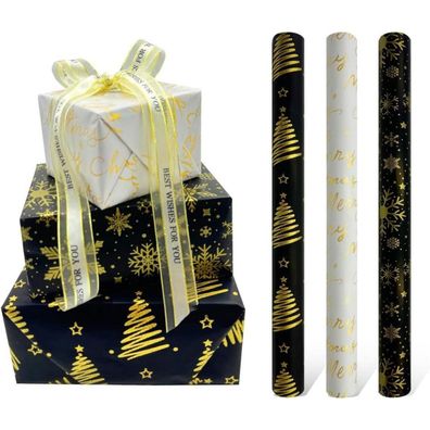 3 Rollen metallisches Geschenkpapier 16,9 Zoll x 10 Fuß schwarz